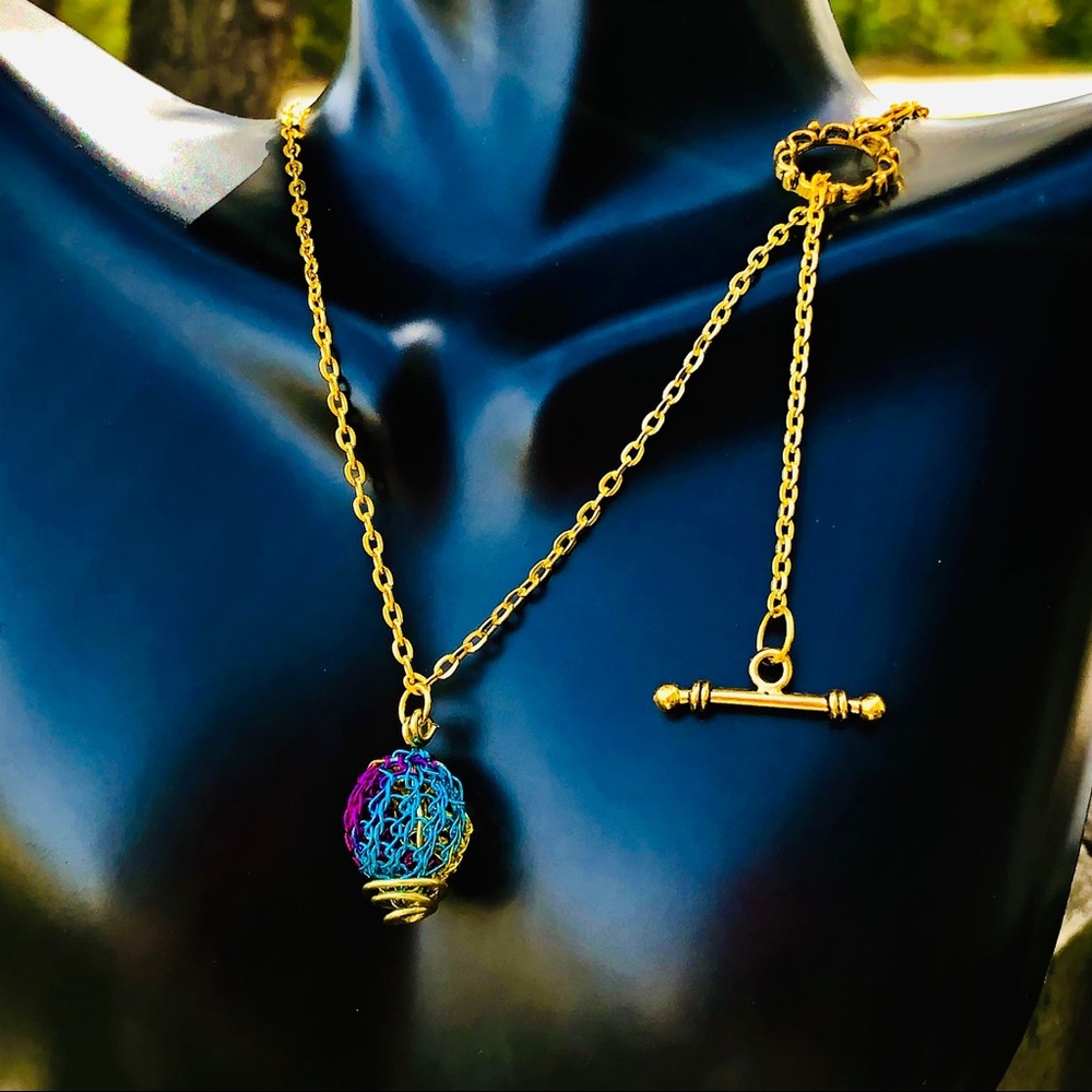 Toggle Clasp wire crocheted Pendant layering chain